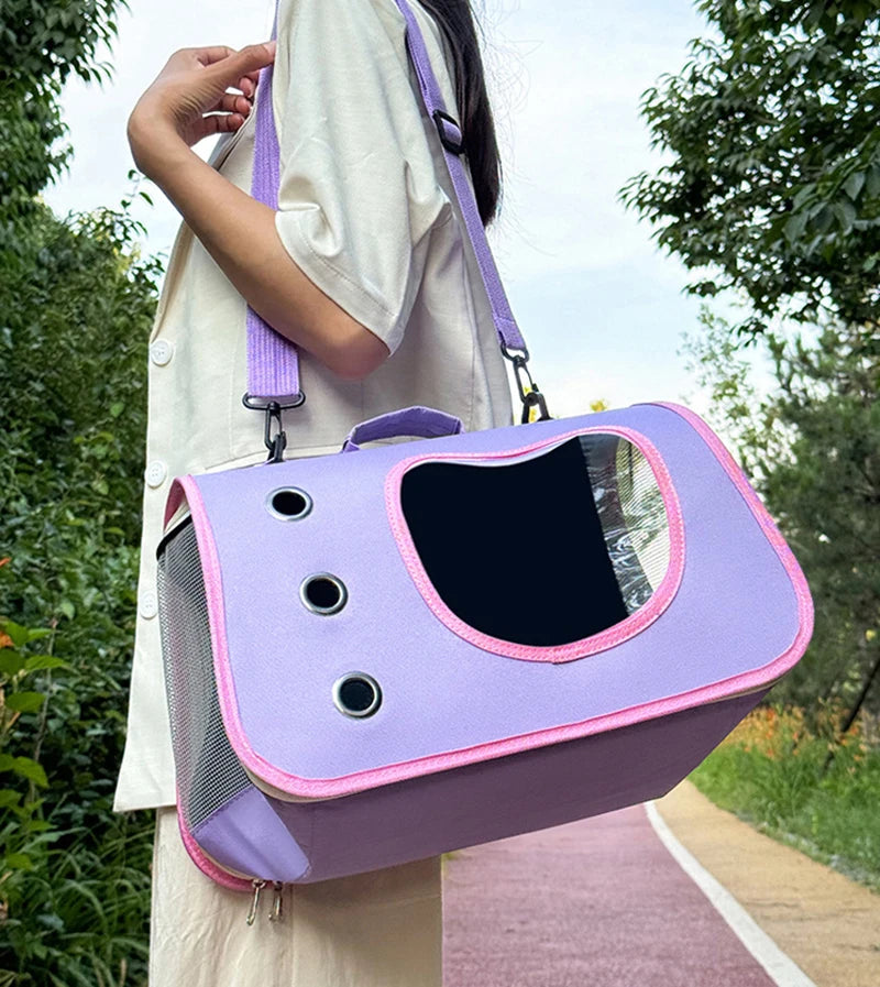 Portable Foldable Cat Carrier - Breathable Shoulder Bag for Small Pets