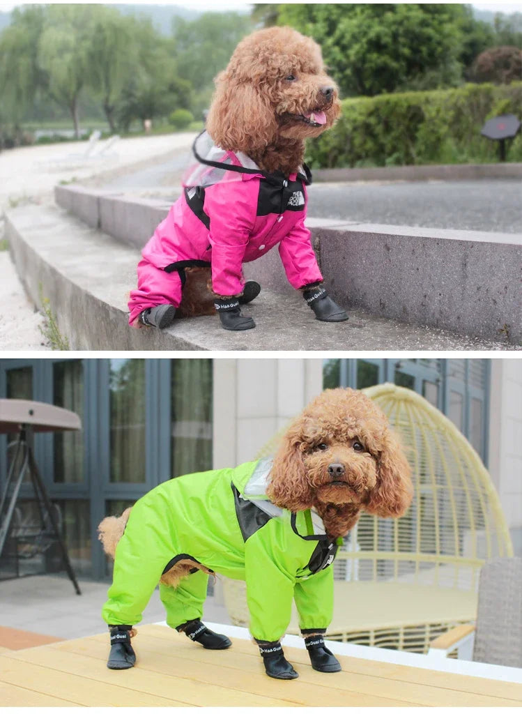 Dog Raincoat - Waterproof Jumpsuit with Cute Dog Face Design
