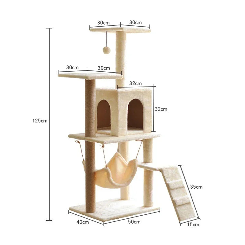 Multi-Level Cat Tree Tower - Sisal Posts, Hammock, Perches & Condos for Indoor Cats