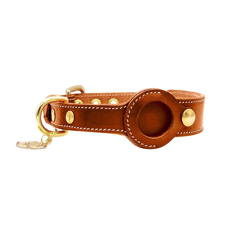 Premium Leather Dog Collar with AirTag Holder - Anti-Lost Pet Tracking