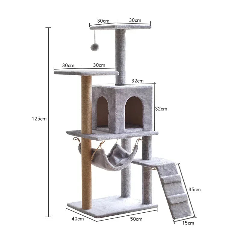 Multi-Level Cat Tree Tower - Sisal Posts, Hammock, Perches & Condos for Indoor Cats