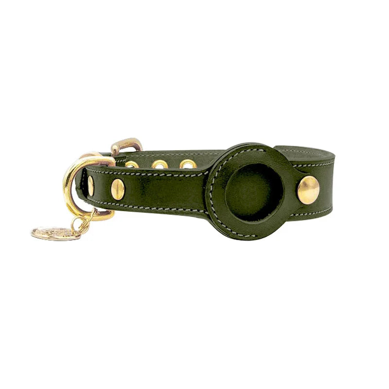 Premium Leather Dog Collar with AirTag Holder - Anti-Lost Pet Tracking