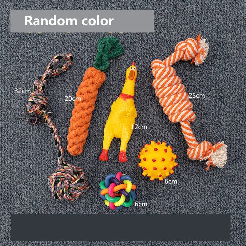 Dog Toy Kit - Ball, Bone, Rope & Squeaky Toys