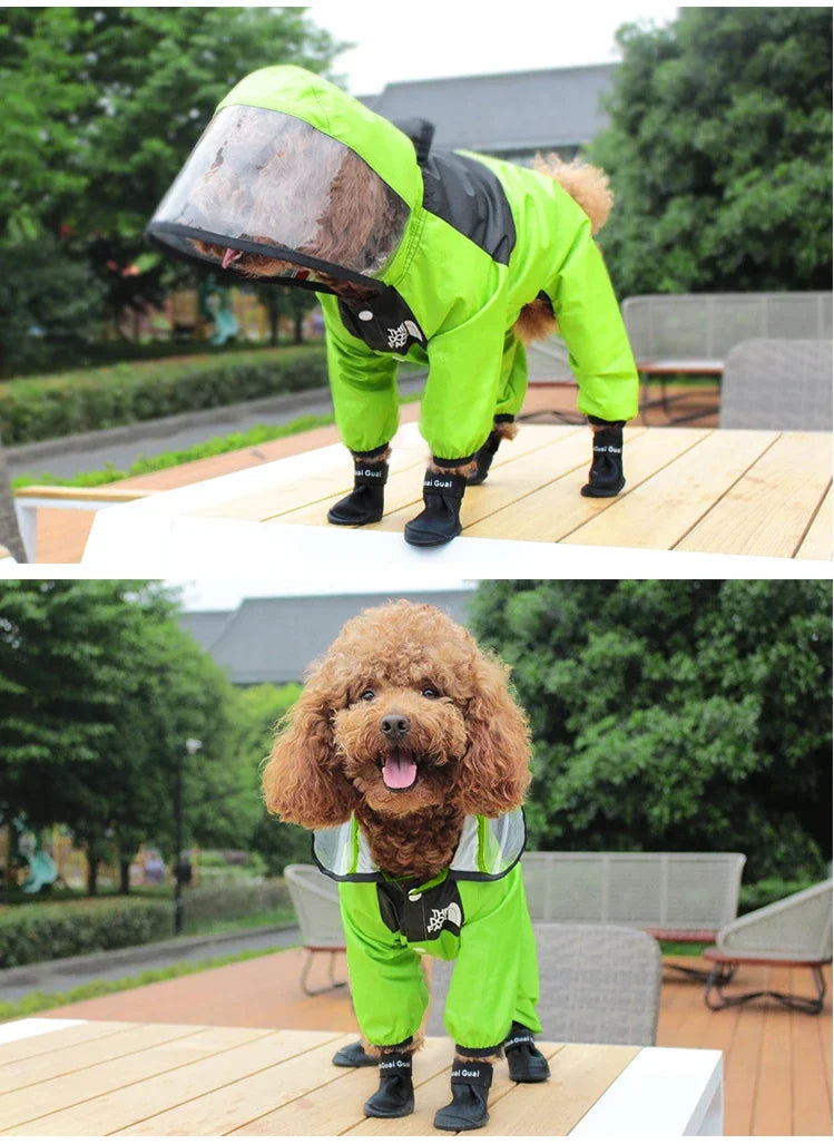Dog Raincoat - Waterproof Jumpsuit with Cute Dog Face Design