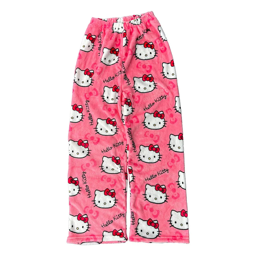 Hello CATS Pajama Pants - Soft Fleece Kawaii Sleepwear for Women