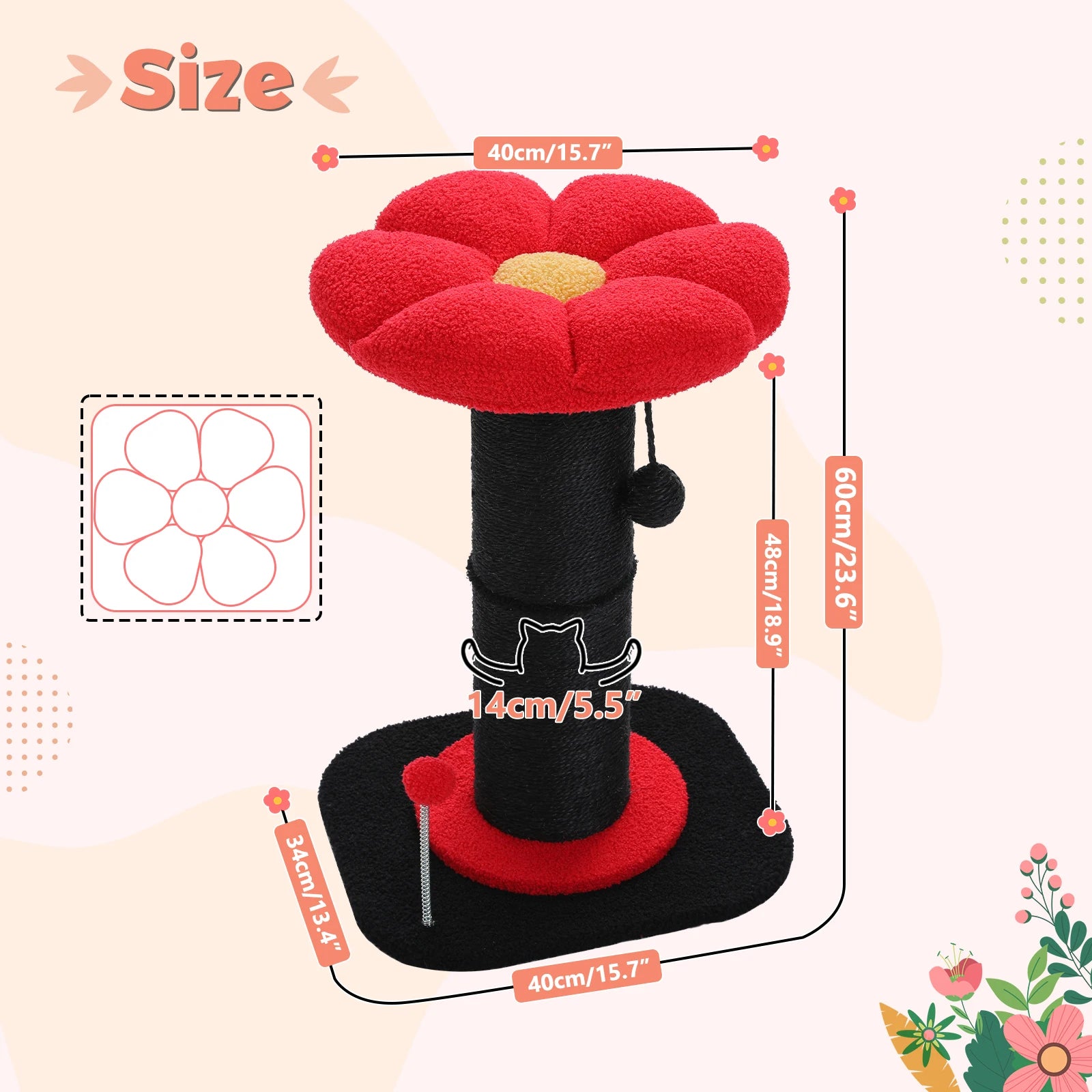 Pink Flower Cat Tree with Sisal Scratching Post & Perch
