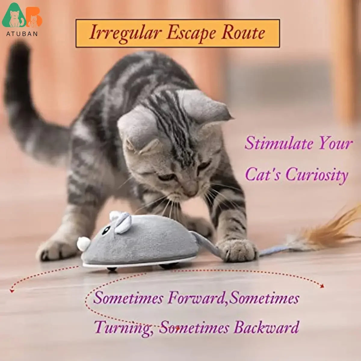 ATUBAN Smart Sensing Cat Toy - Automatic Feather Wand & Mouse