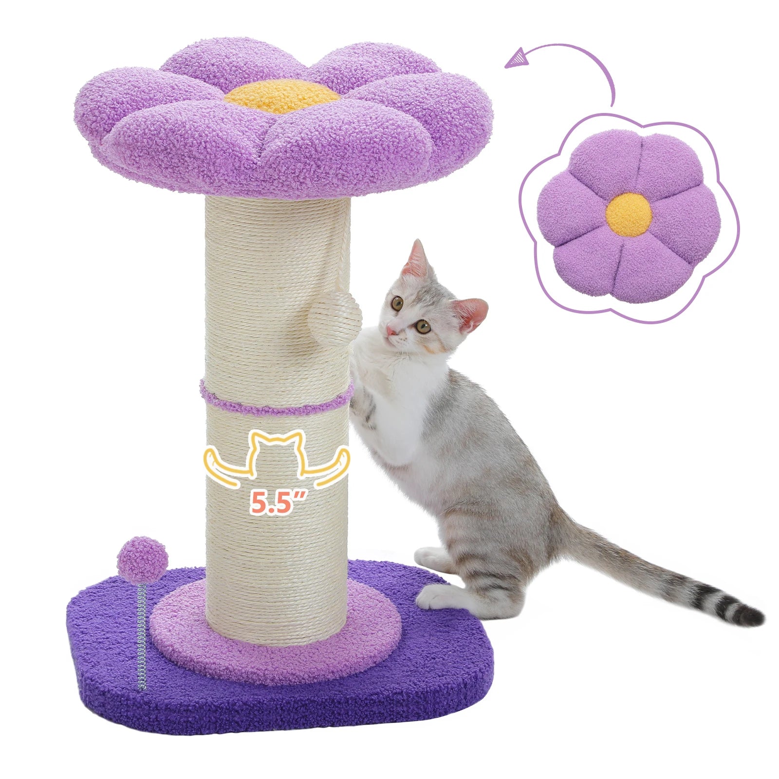 Pink Flower Cat Tree - Compact Sisal Scratching Post for Indoor Cats