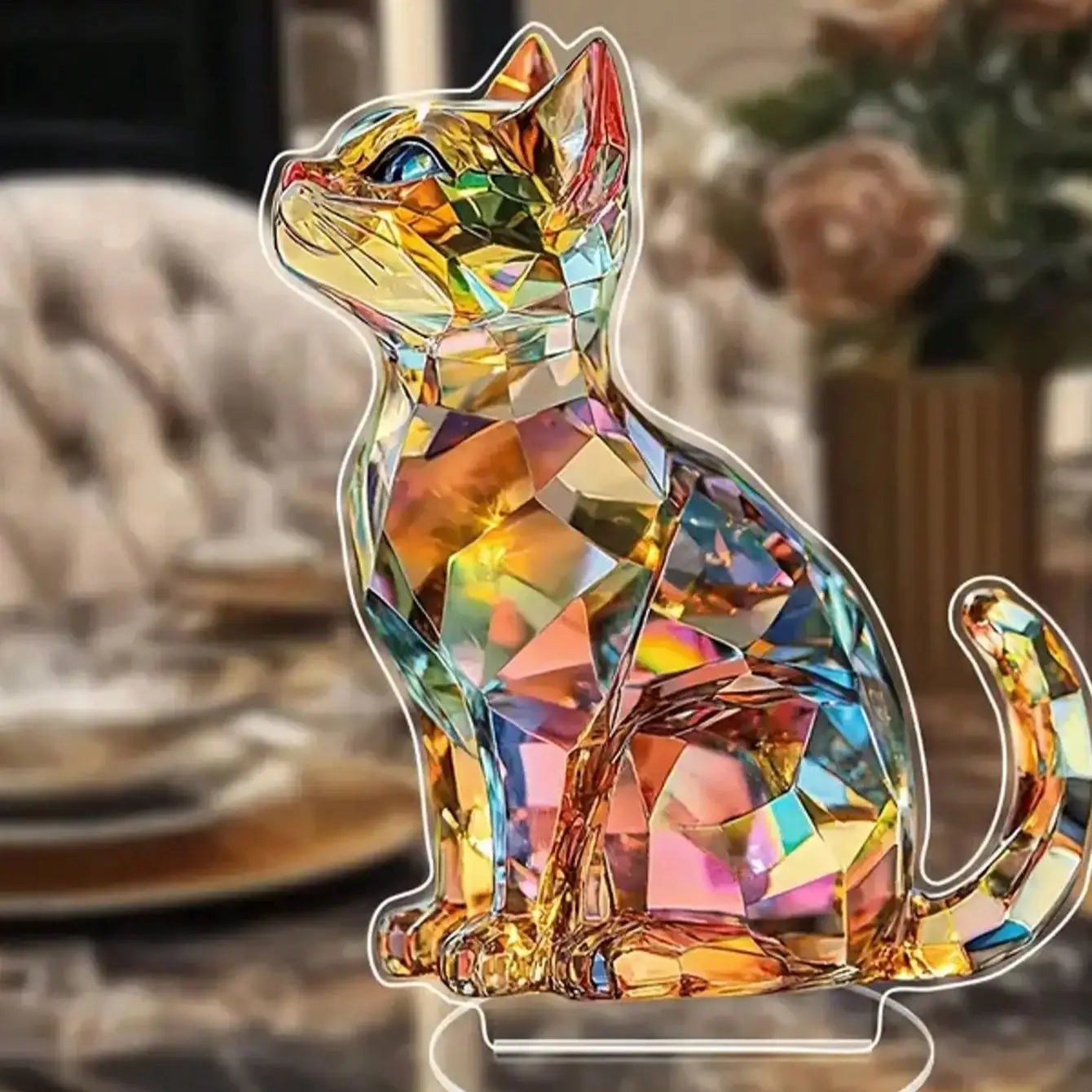 Elegant Cat Table Sculpture - Classic Animal-Themed Home & Office Decoration