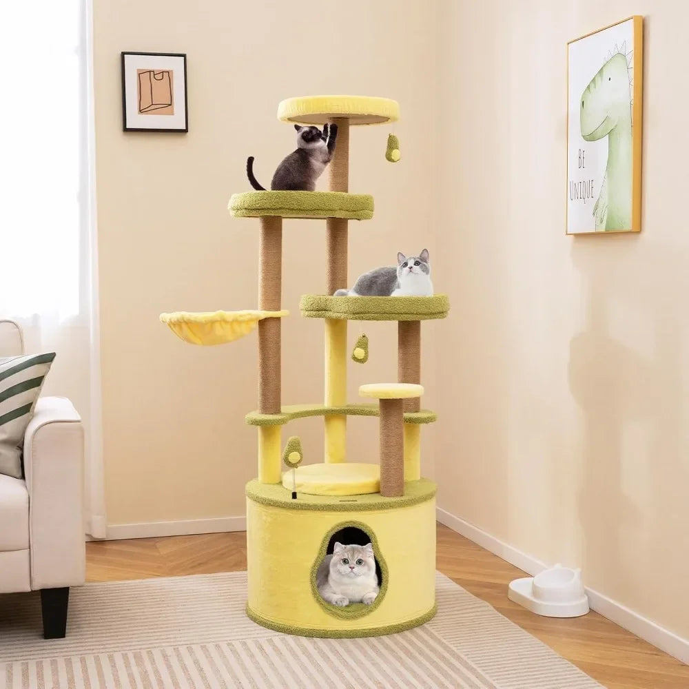 Avocado-Themed Multi-Level Cat Tree - Modern Tower with Scratching Posts