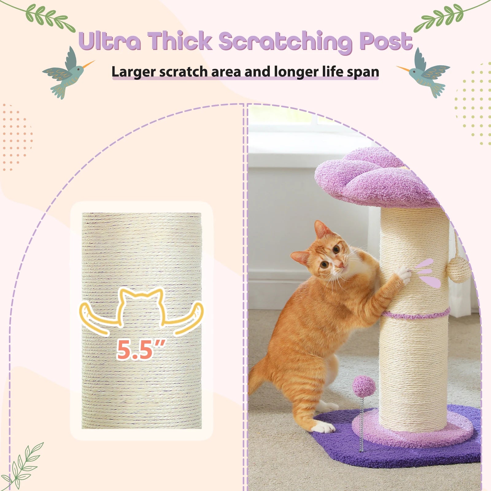 Pink Flower Cat Tree - Compact Sisal Scratching Post for Indoor Cats