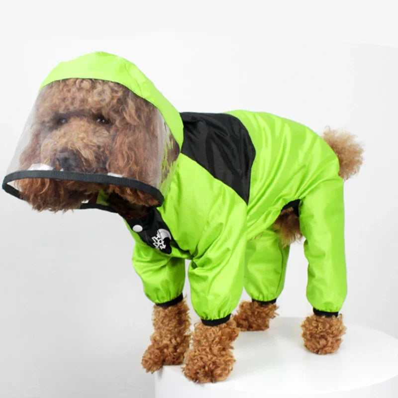 Dog Raincoat - Waterproof Jumpsuit with Cute Dog Face Design