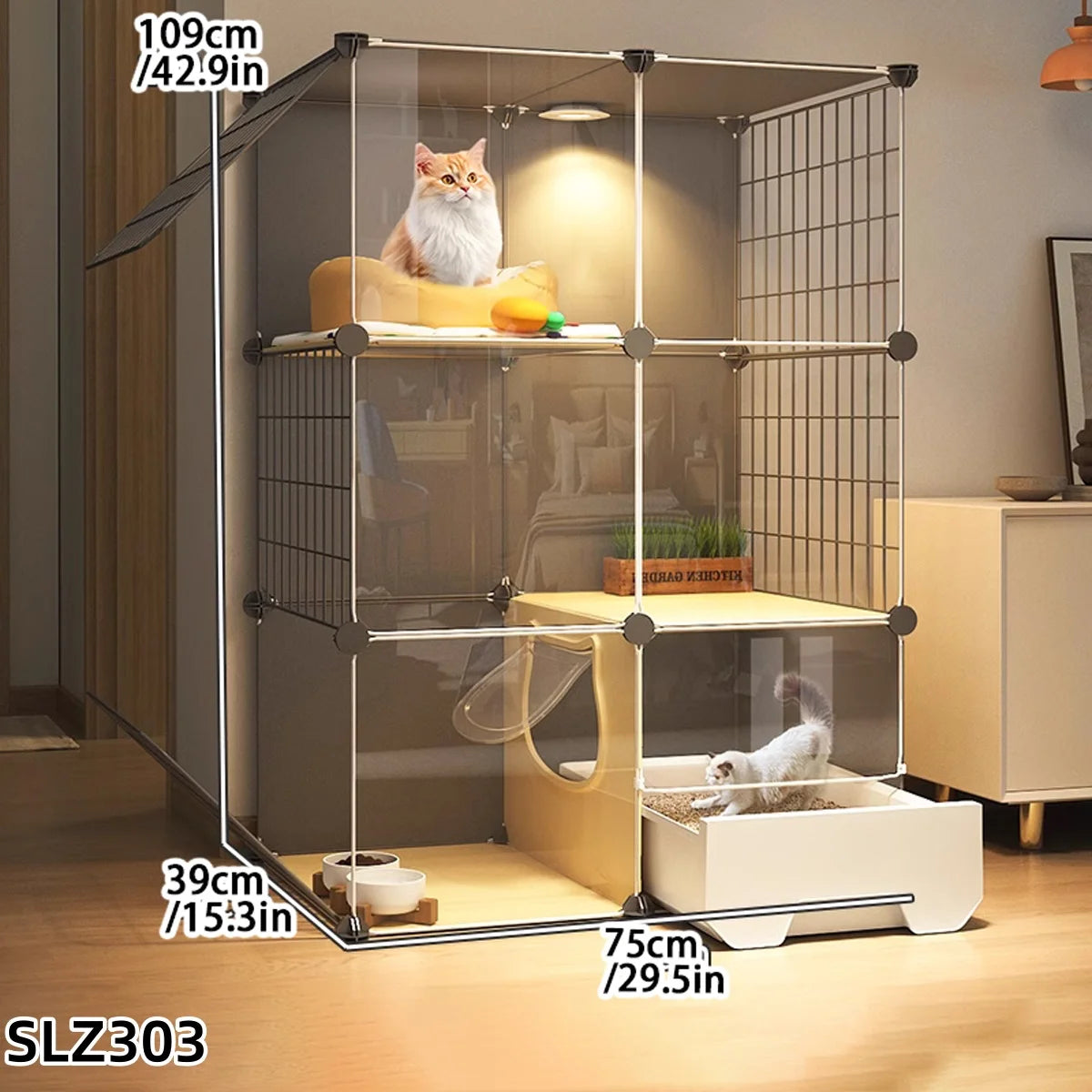 Indoor Cat Cage Villa with Litter Box