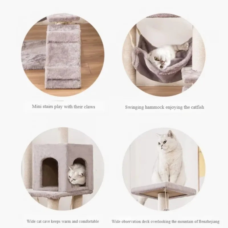 Multi-Level Cat Tree Tower - Sisal Posts, Hammock, Perches & Condos for Indoor Cats