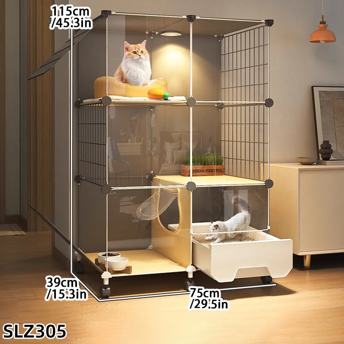Indoor Cat Cage Villa with Litter Box