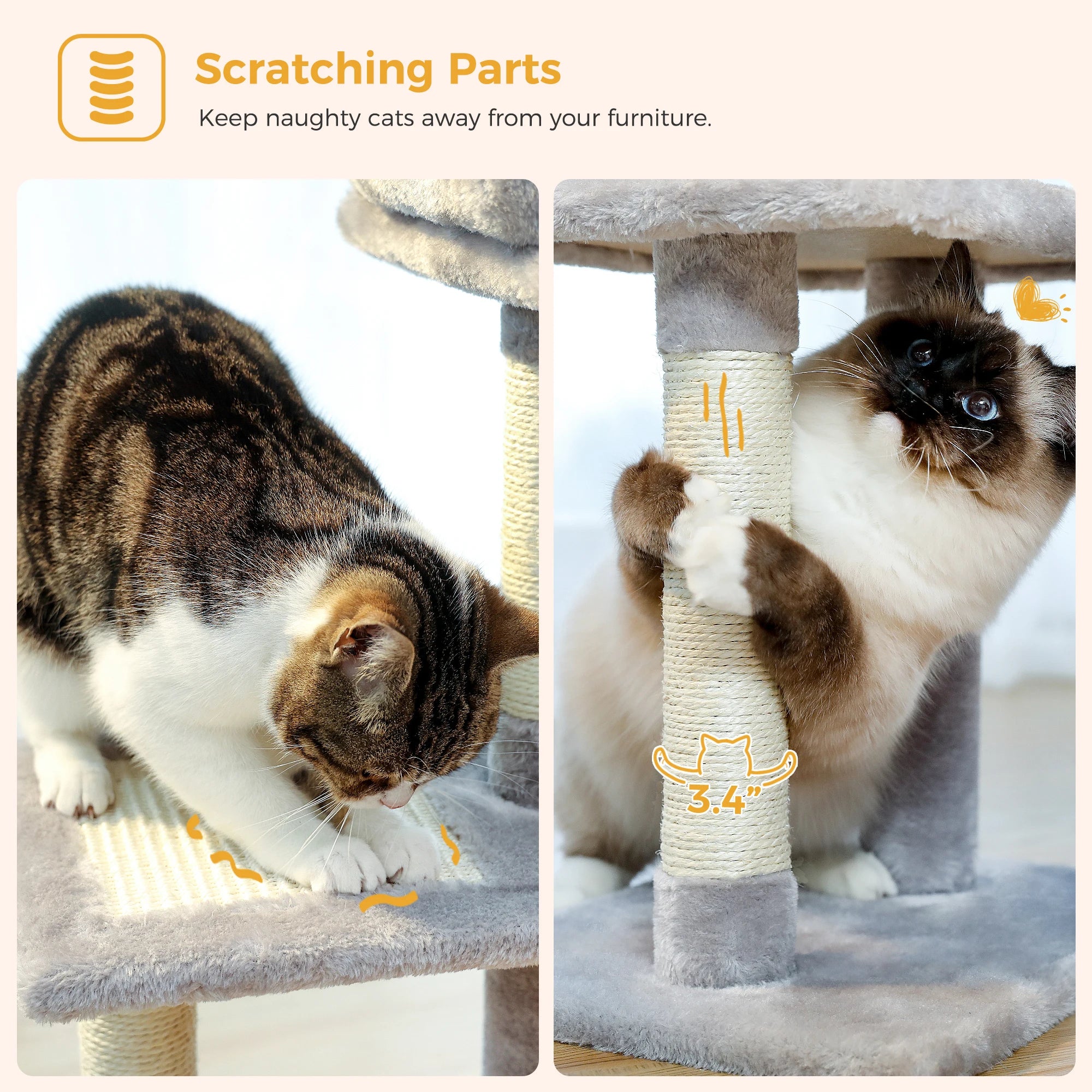 Multi-Level Cat Activity Tree with Scratching Posts & Hammock
