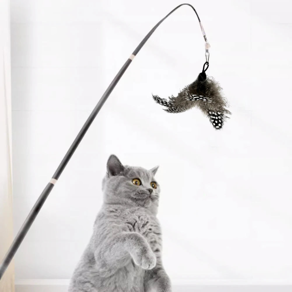 Interactive Cat Feather Toy Set - 5 Replacement Attachments with Bells