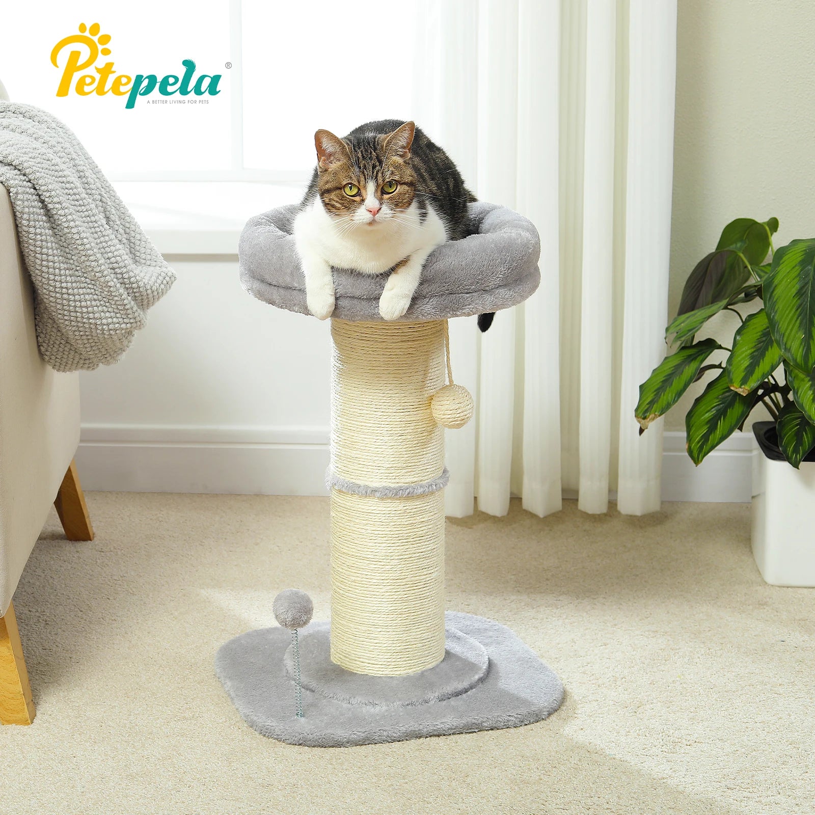 Pink Flower Cat Tree with Sisal Scratching Post & Perch