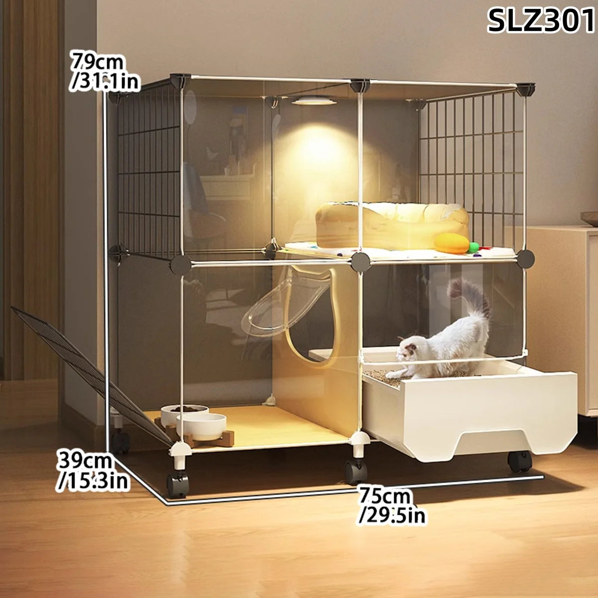 Indoor Cat Cage Villa with Litter Box