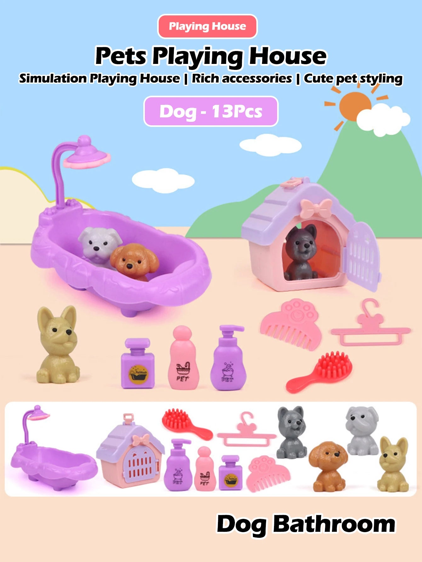 Dog Pet Family Toy Set - Miniature Playset
