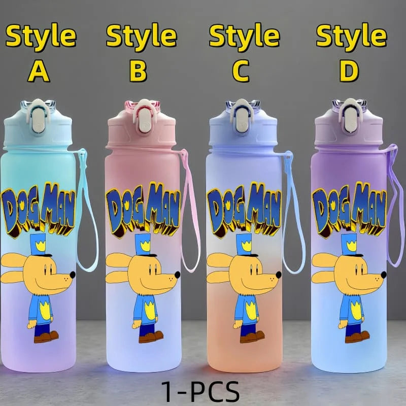 Dog Man Cartoon Water Bottle - 750ml Kids Bottle with Carrying Rope