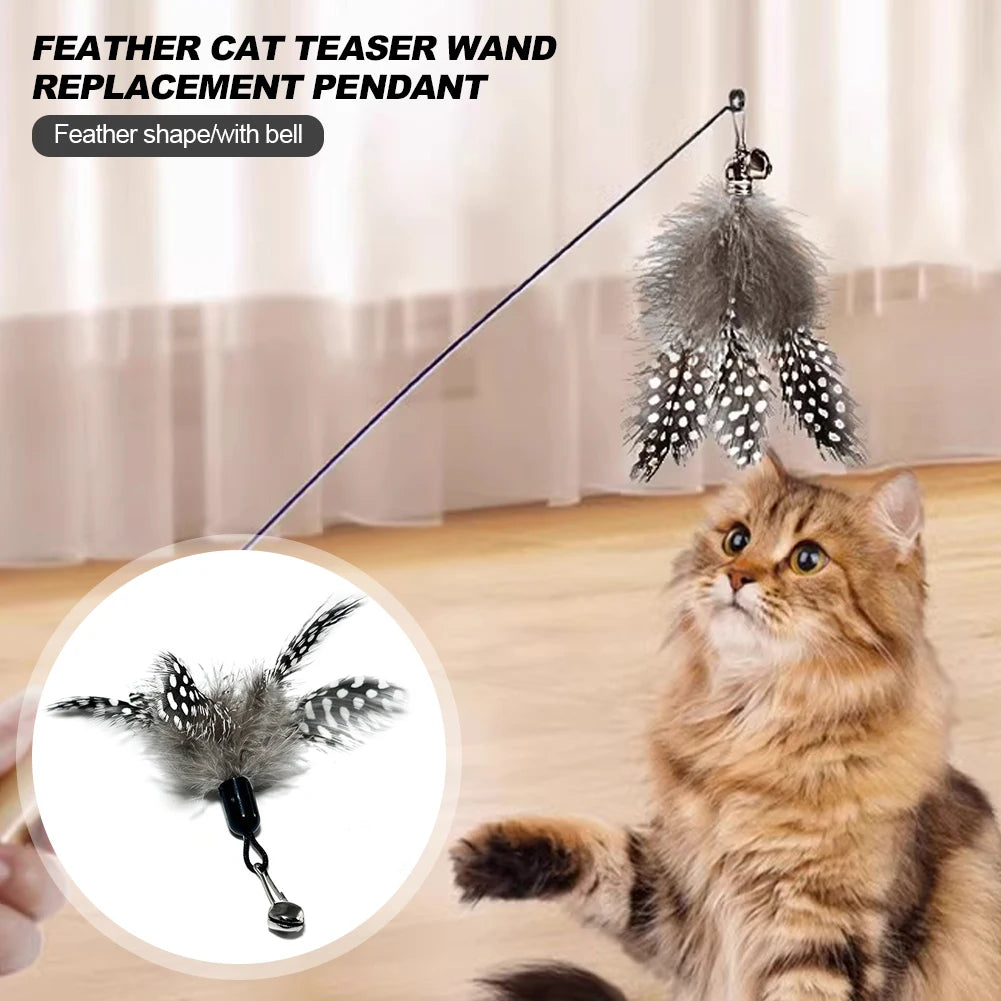 Interactive Cat Feather Toy Set - 5 Replacement Attachments with Bells