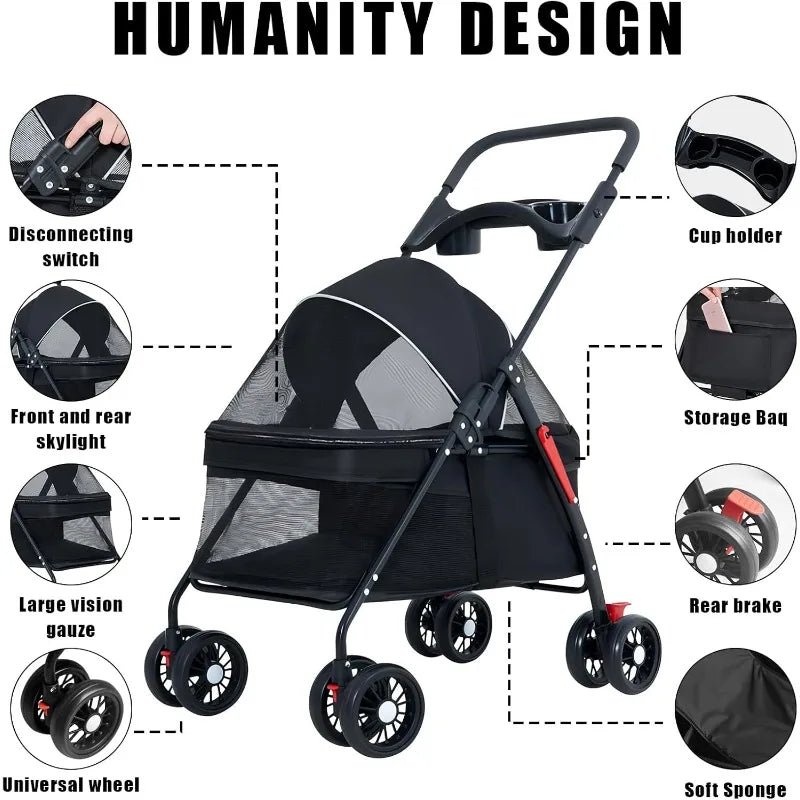 Lightweight Pet Stroller - Foldable for Dogs & Cats Outdoor Travel
