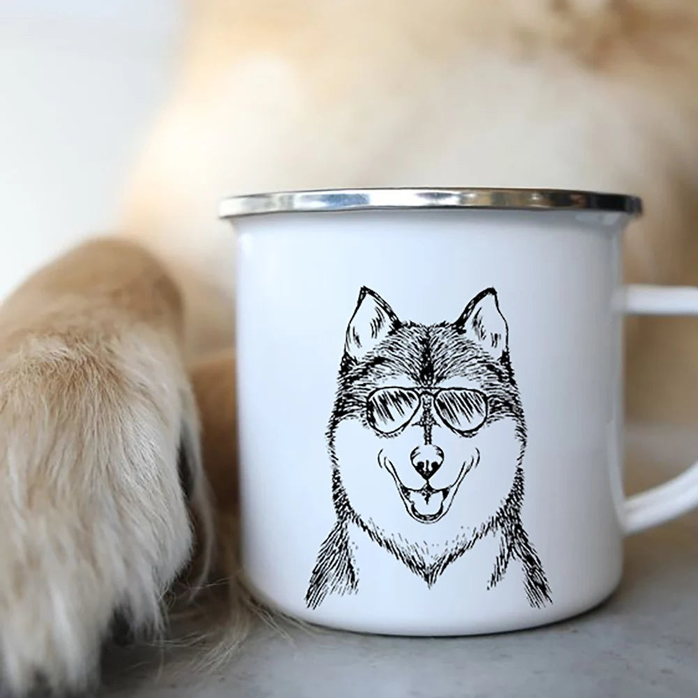 Dog Print Enamel Mug - Funny Bulldog Design