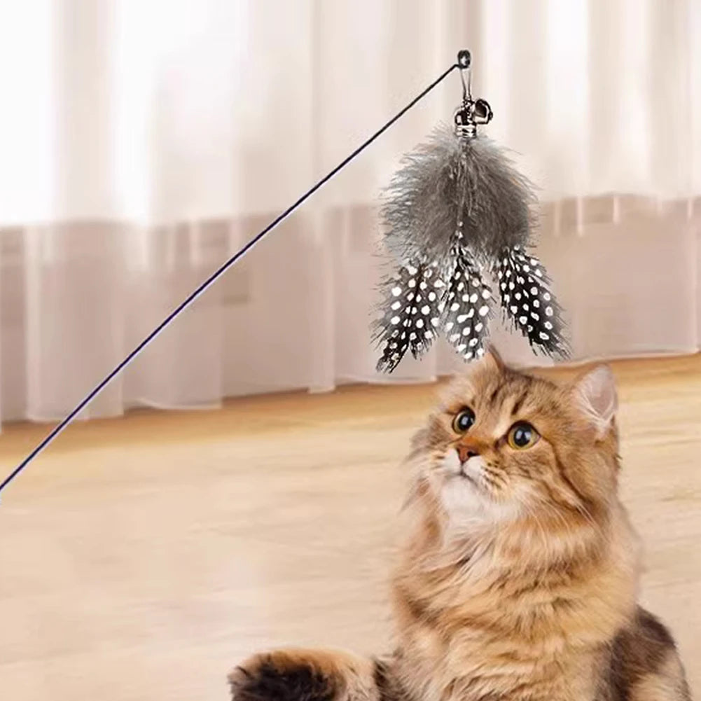 Interactive Cat Feather Toy Set - 5 Replacement Attachments with Bells