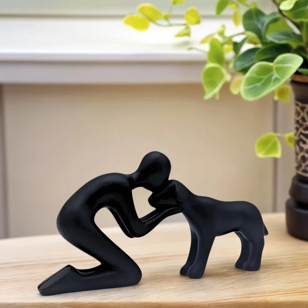 Dog & Owner Resin Statue - Family Theme Desk Art