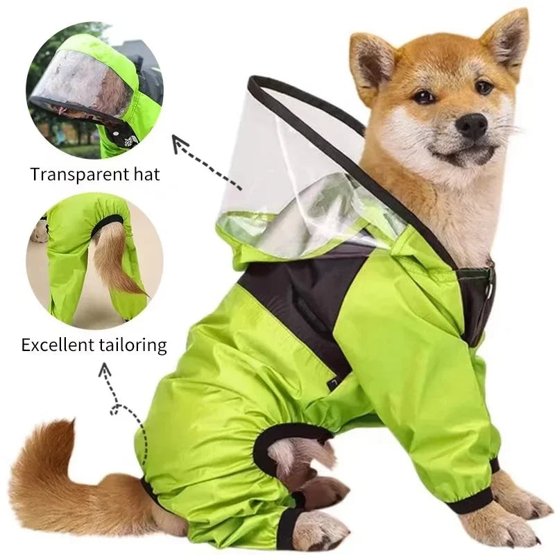 Dog Raincoat - Waterproof Jumpsuit with Cute Dog Face Design
