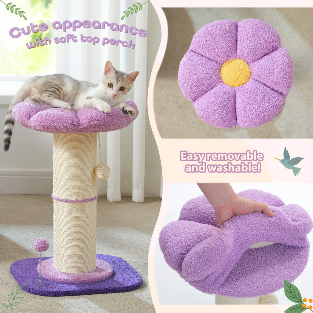 Pink Flower Cat Tree with Sisal Scratching Post & Perch