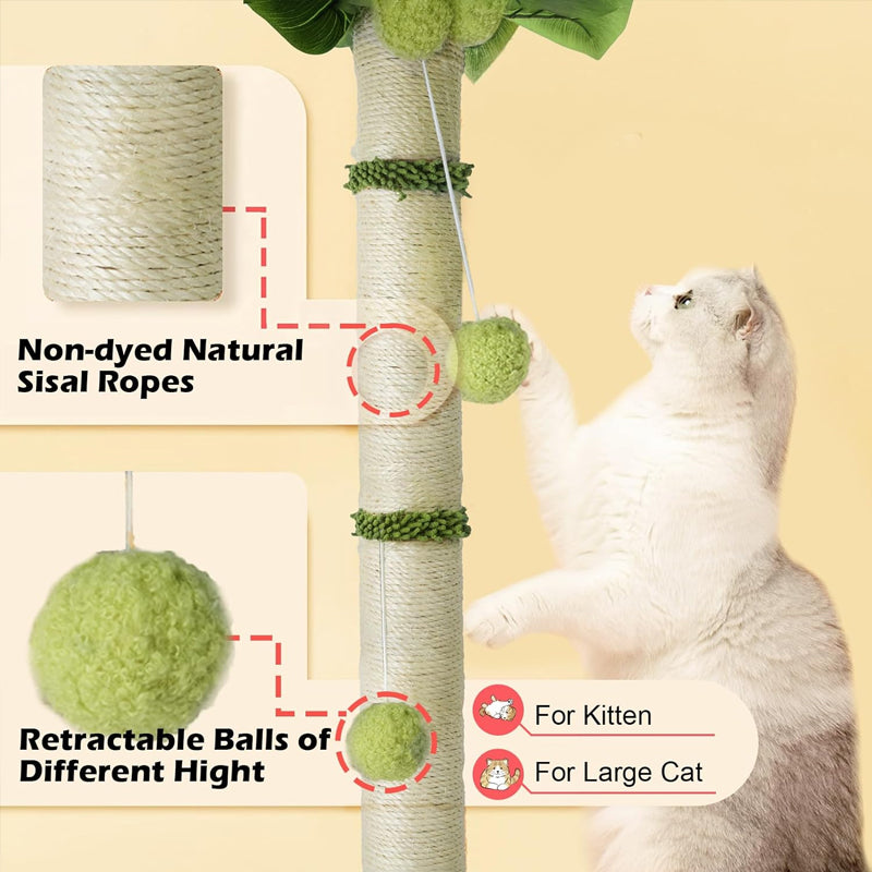 Tall Cat Scratching Post - 65cm Premium Sisal Tree with Interactive Toys