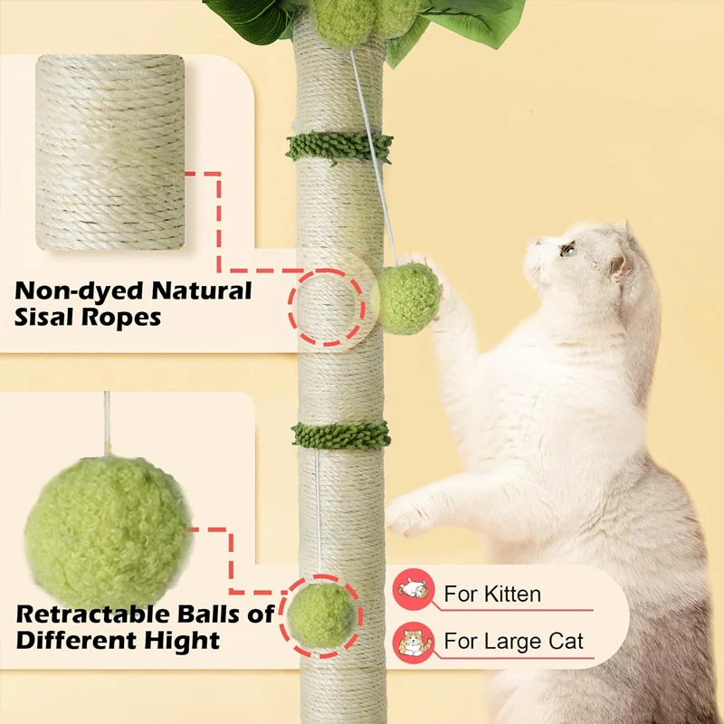 Tall Cat Scratching Post - 65cm Premium Sisal Tree with Interactive Toys