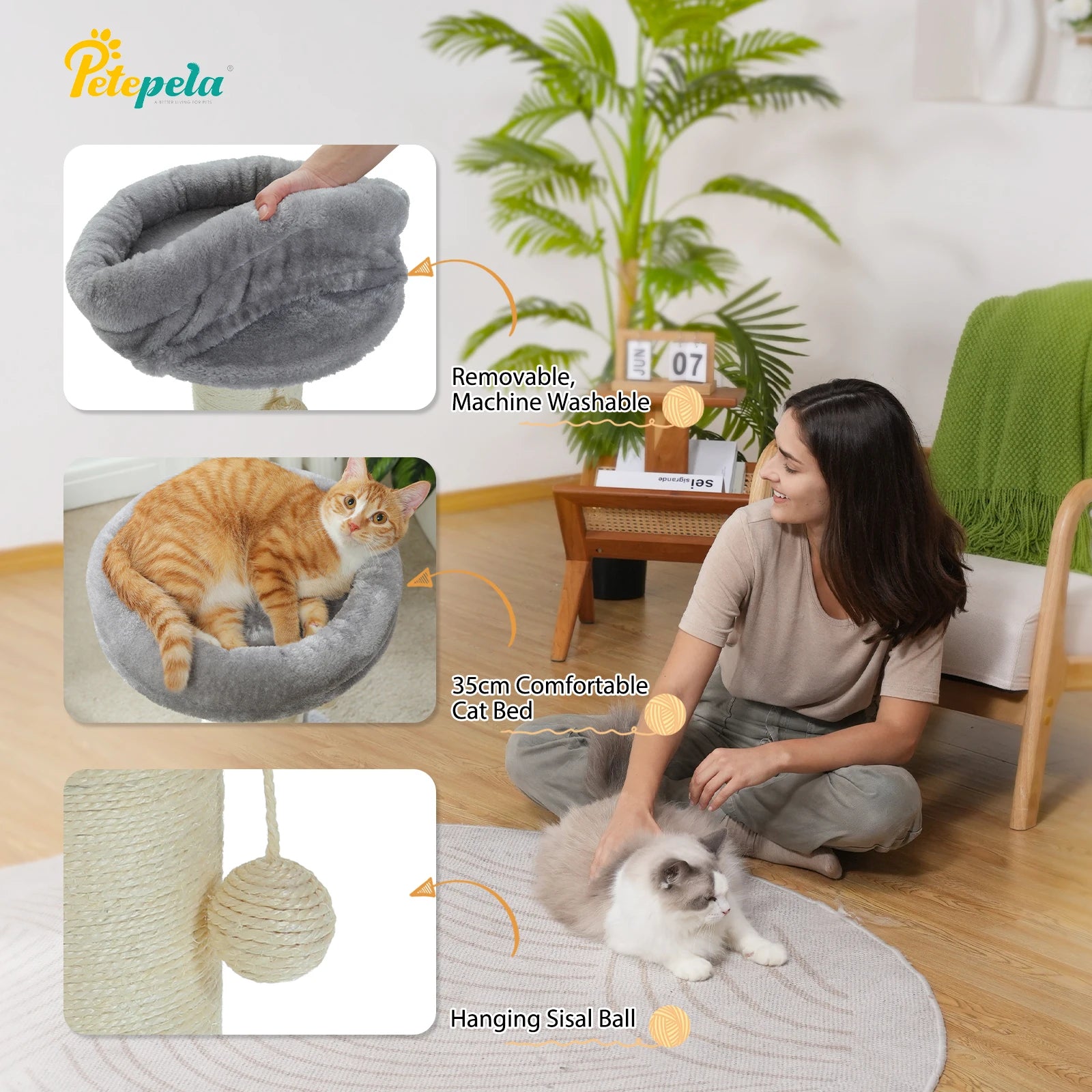 Pink Flower Cat Tree - Compact Sisal Scratching Post for Indoor Cats