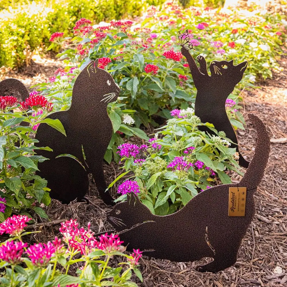 Black Cat Silhouette Garden Statue - Weatherproof Iron Art Yard Decoration