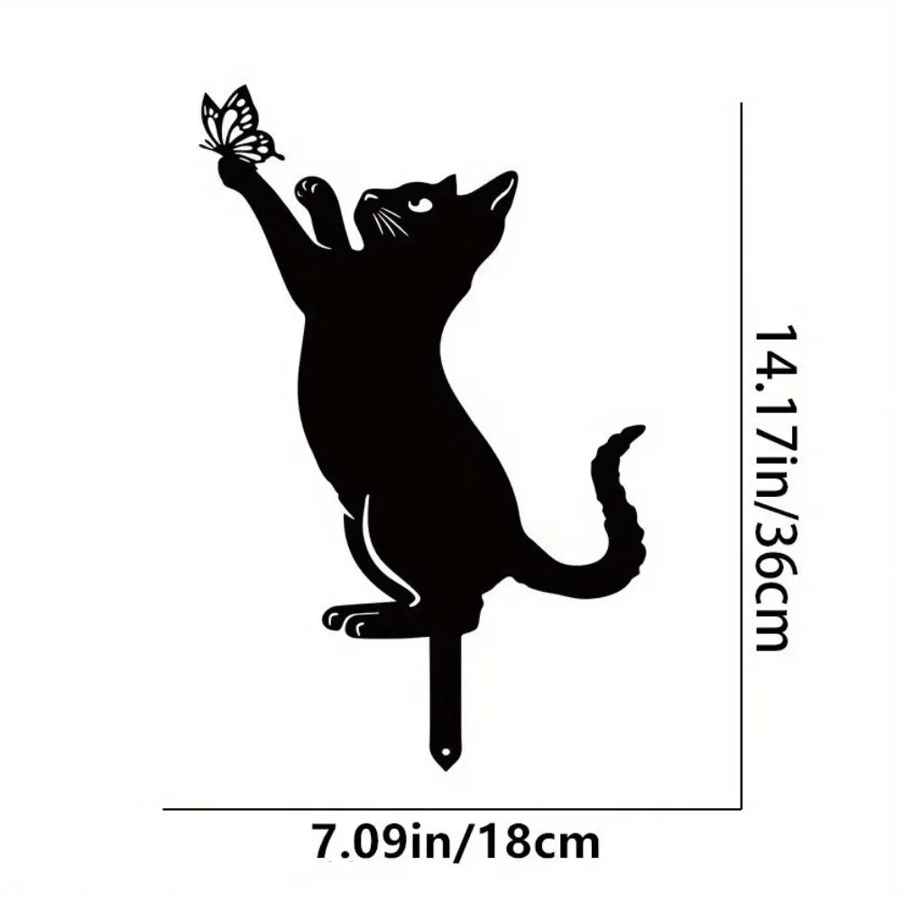 Cat Family Garden Stakes - Cute Silhouette Decorations for Yard & Lawn