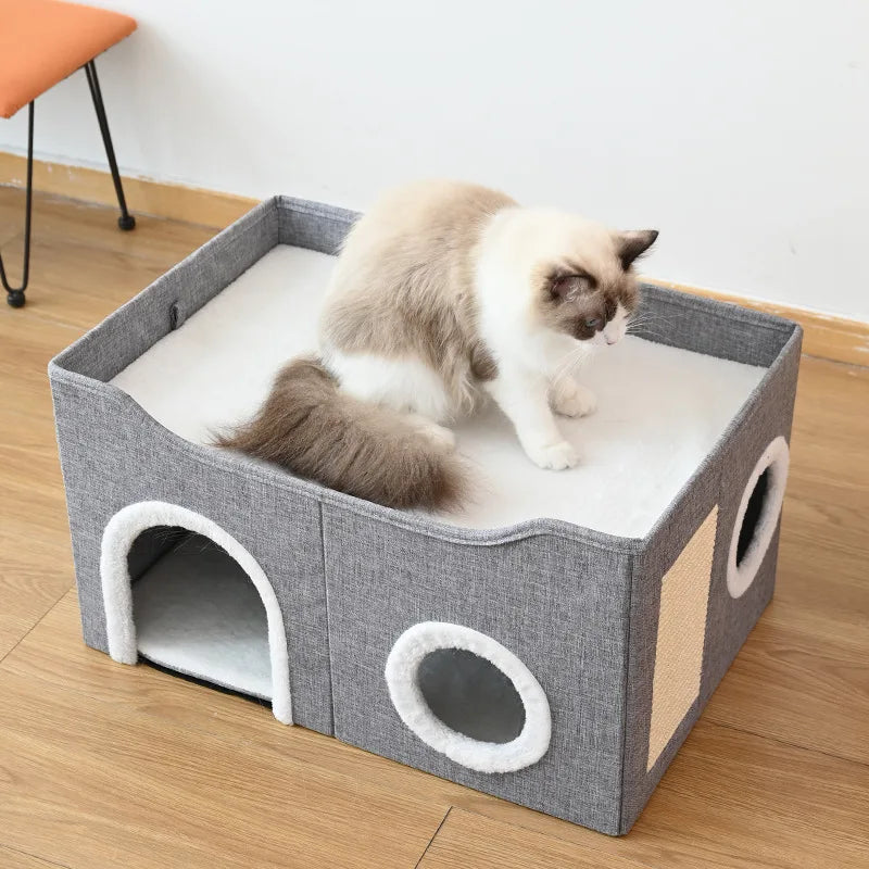 Luxury Cat Tree Bed - Organic Bamboo Base with Orthopedic Cushion & Scratching Post