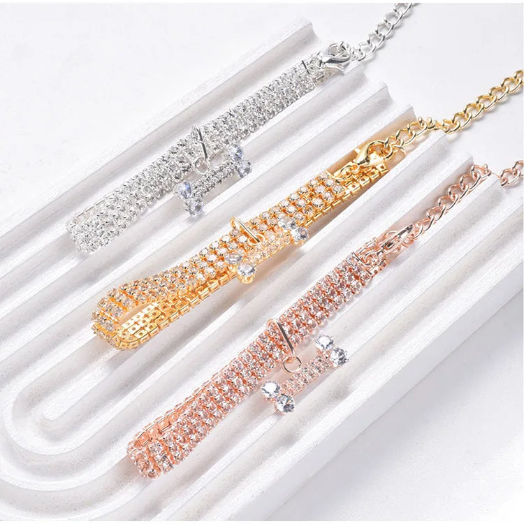 Crystal Rhinestone Dog Collar - Luxury Bone Pendant Pet Necklace
