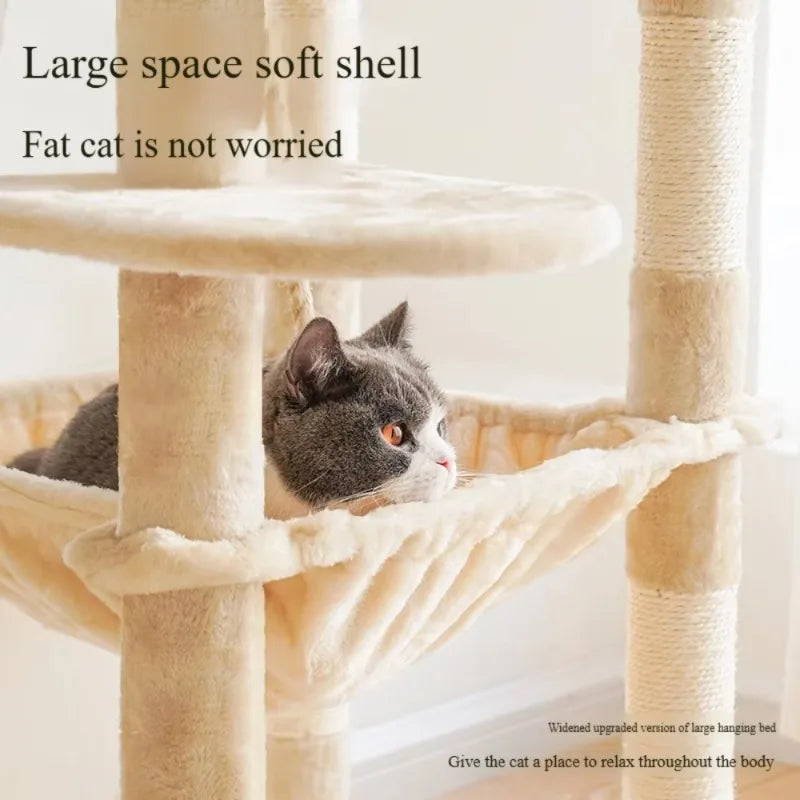 Multi-Level Cat Tree Tower - Sisal Posts, Hammock, Perches & Condos for Indoor Cats