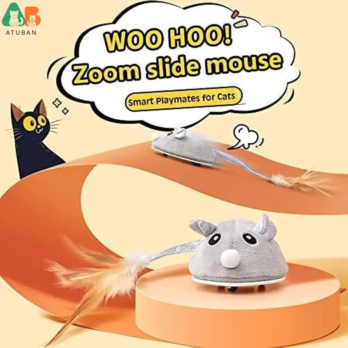 ATUBAN Smart Sensing Cat Toy - Automatic Feather Wand & Mouse