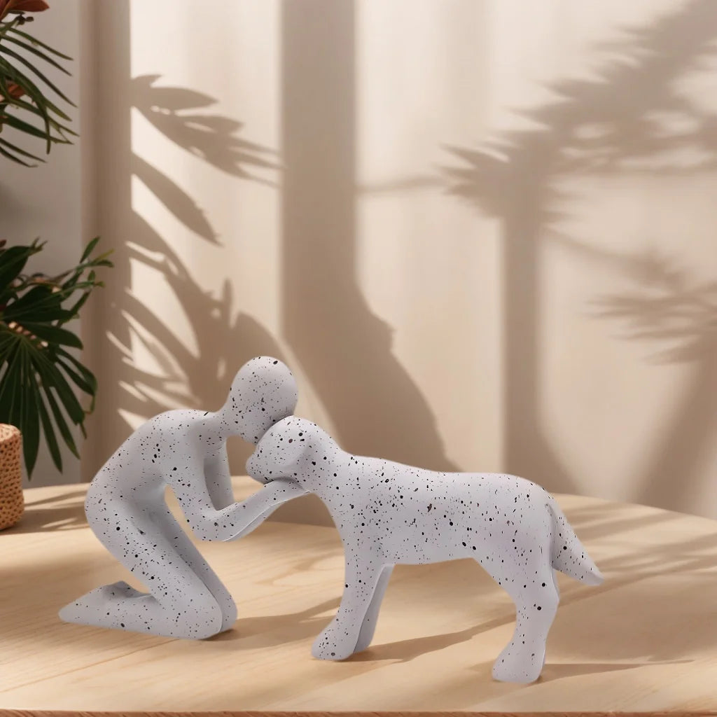 Dog & Owner Resin Statue - Family Theme Desk Art