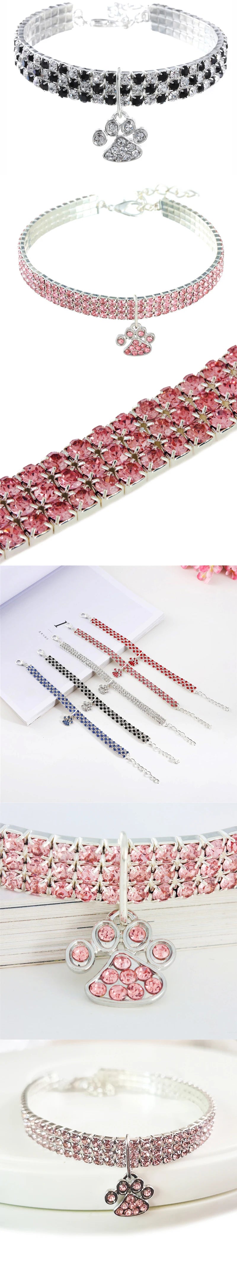 Cat Rhinestone Diamante Collar Necklace for Kitten Cute Bling Pet Necklace for Small Medium Pet Pink Party Gifts Cat Necklace