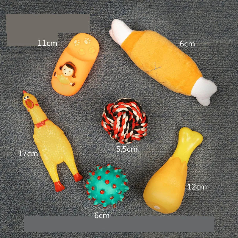 Dog Toy Kit - Ball, Bone, Rope & Squeaky Toys