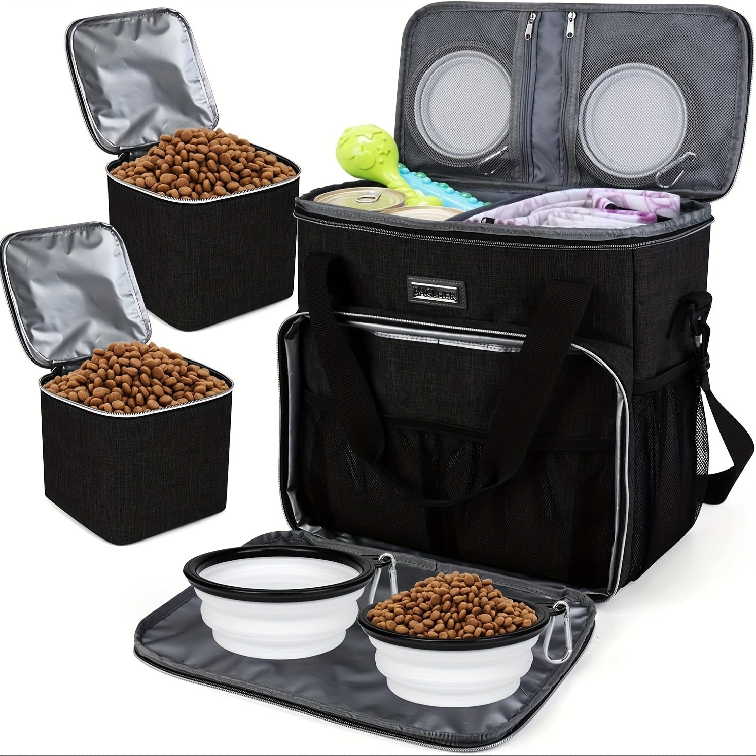 Pet Travel Bag with Bowls and Food Baskets