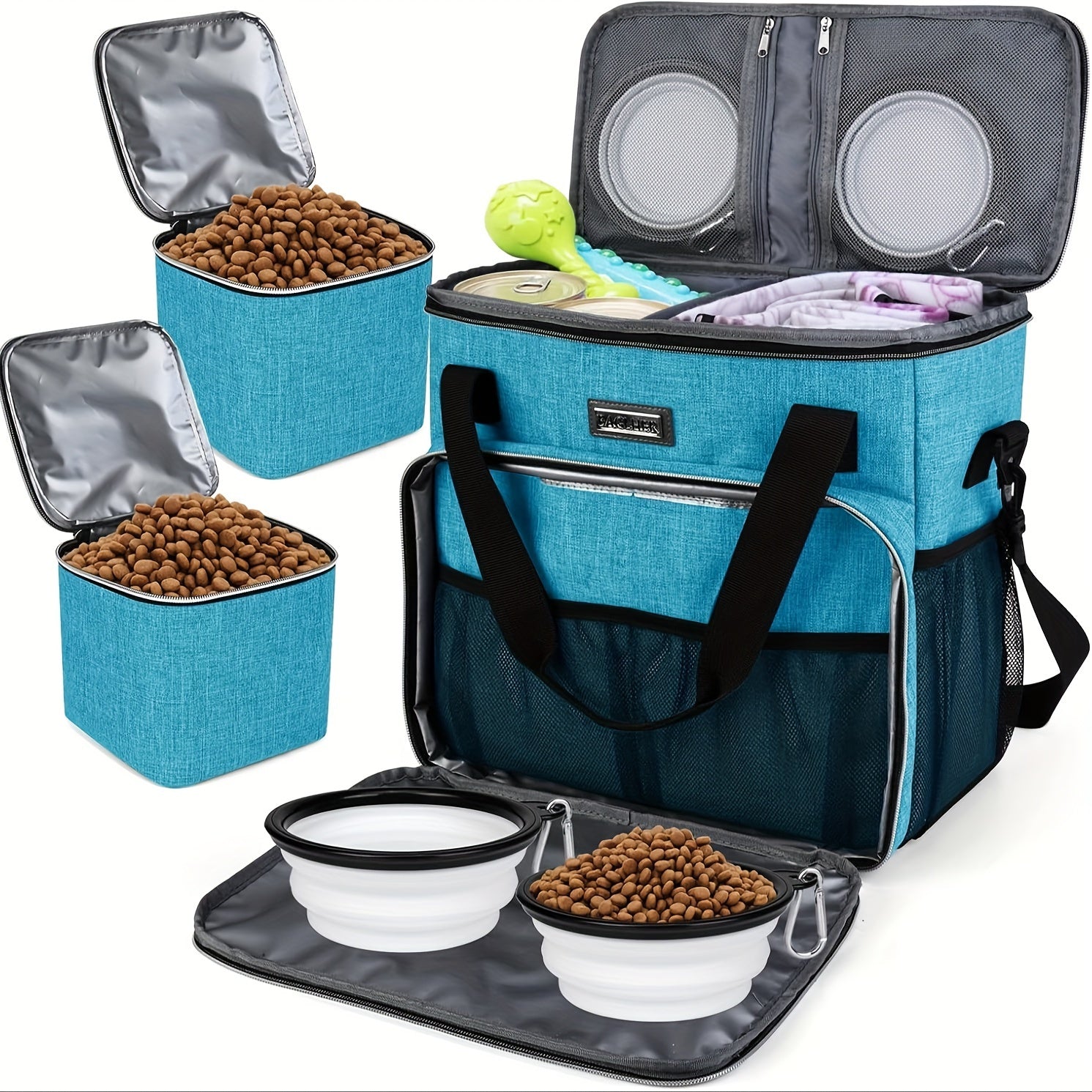 Pet Travel Bag with Bowls and Food Baskets