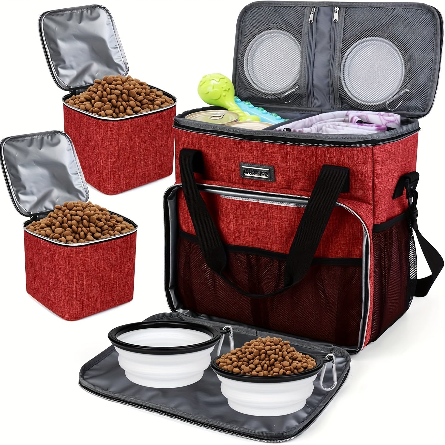 Pet Travel Bag with Bowls and Food Baskets