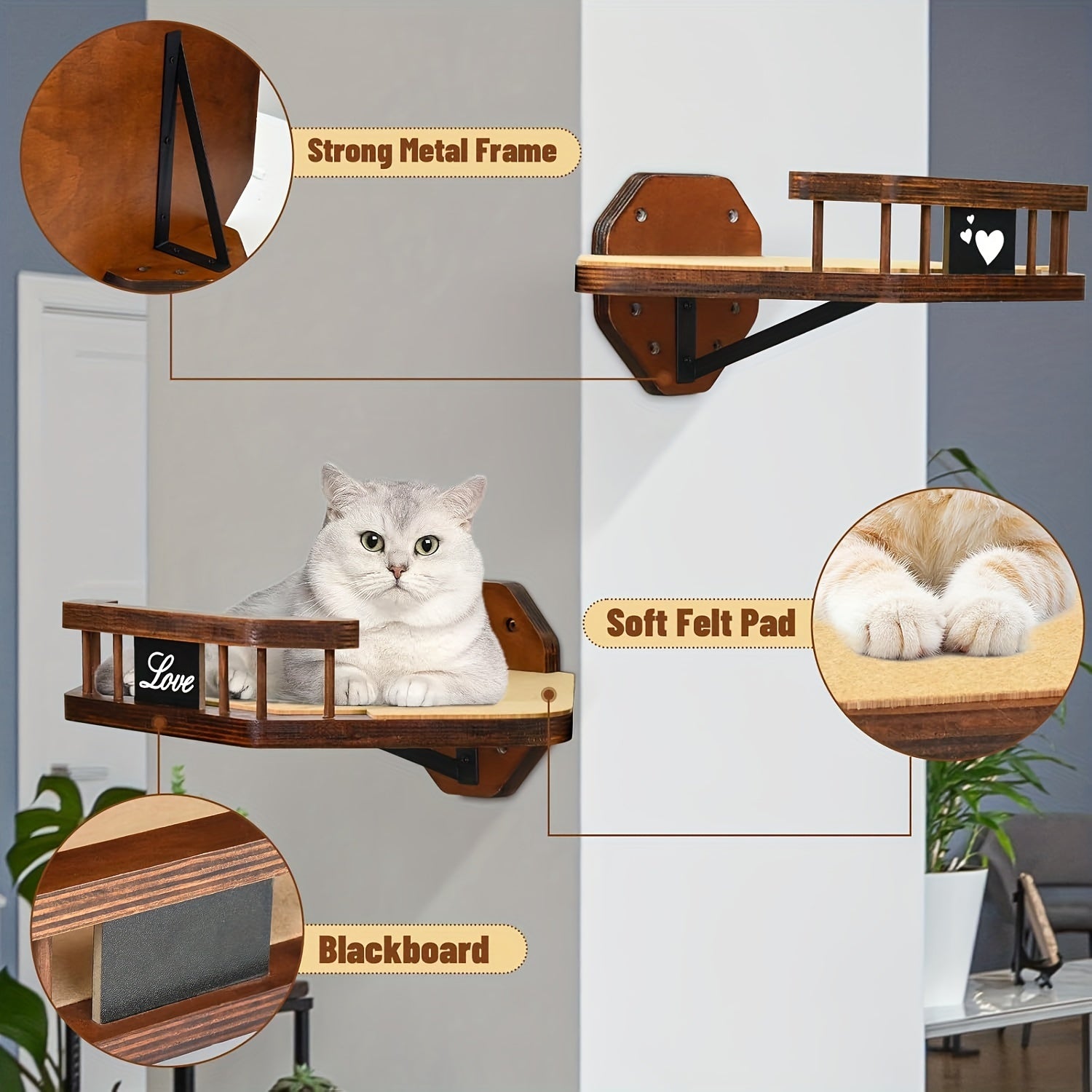 5-Piece Cat Wall Furniture Set - Shelves, Steps & Hammock