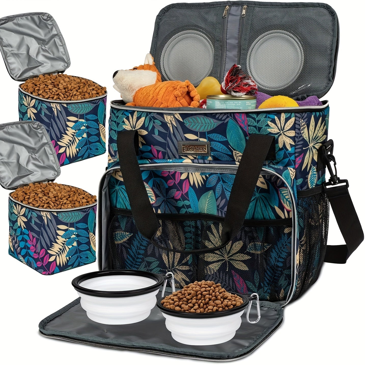 Pet Travel Bag with Bowls and Food Baskets