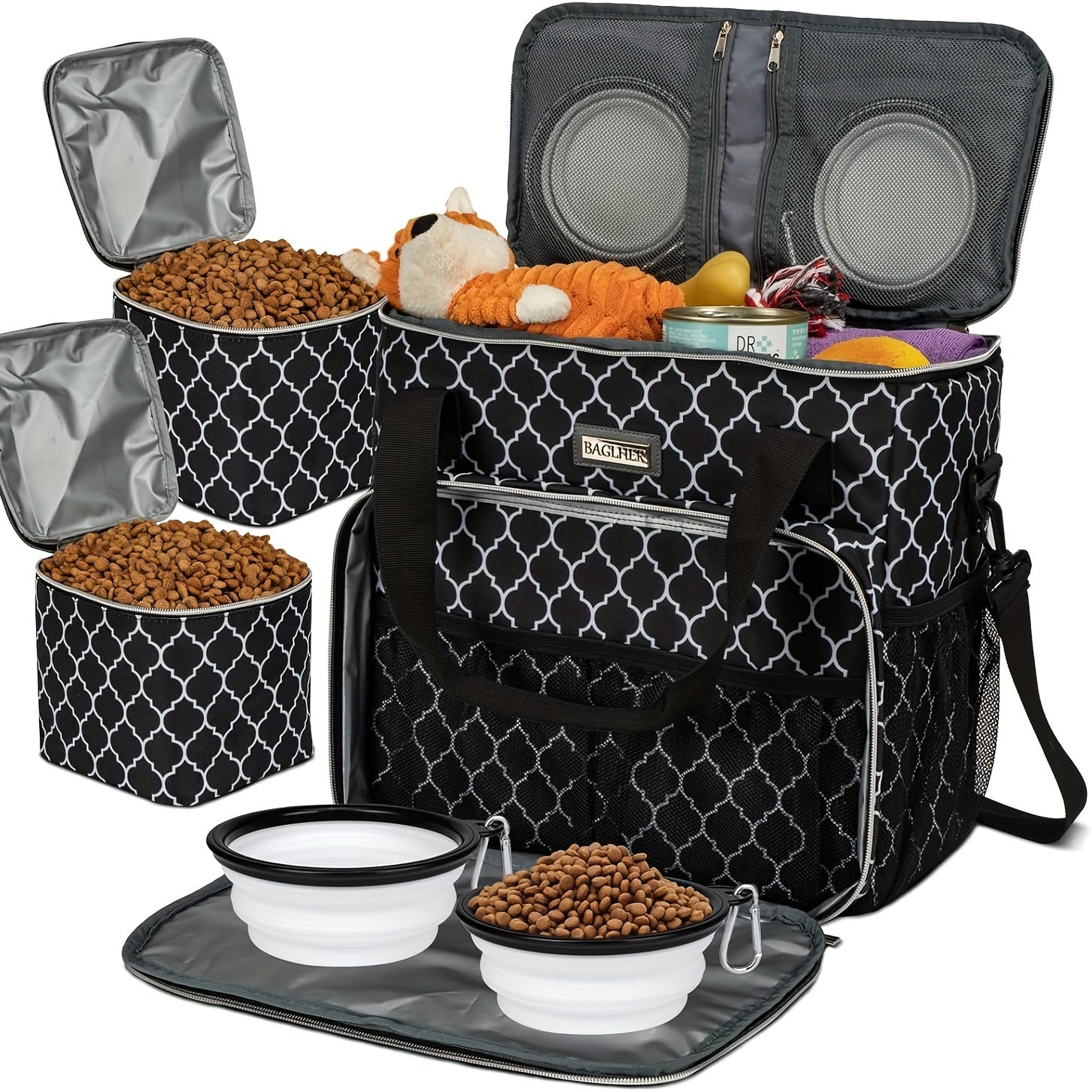 Pet Travel Bag with Bowls and Food Baskets